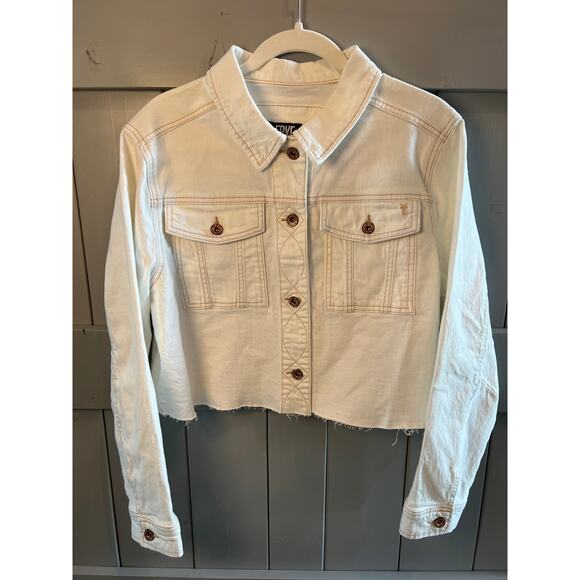 Frye Women's Cropped Raw Hem Denim Jacket in Size L NEW - Picture 2 of 10